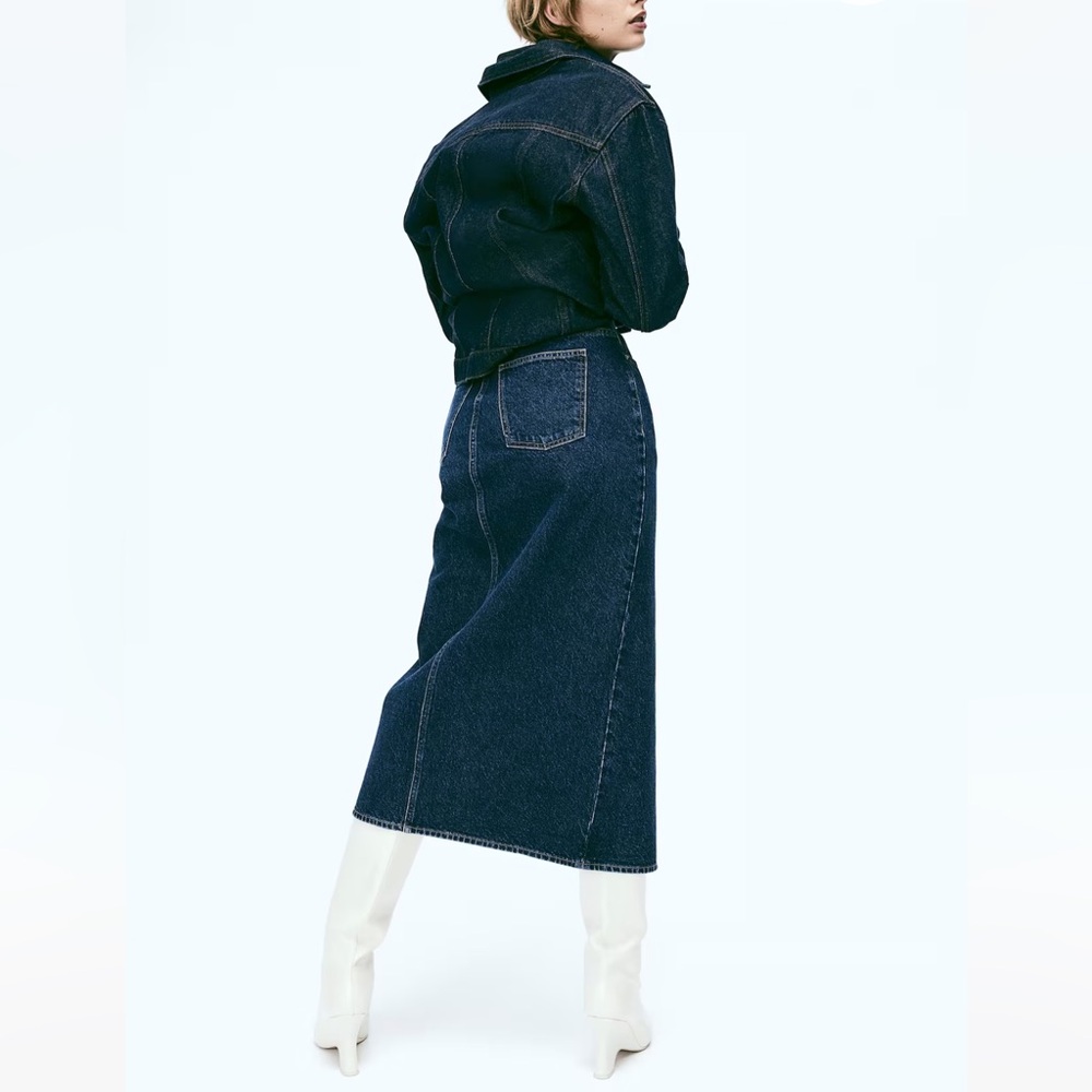 NWOT H&M Denim Midi Skirt (Dark Denim Blue)